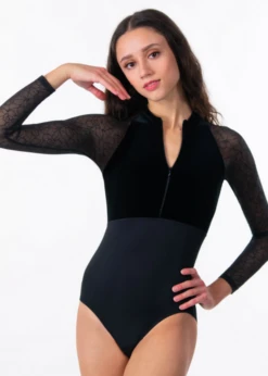 Suffolk Adult Velvet Zip Front 3/4 Sleeve Leotard